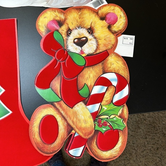 Vtg Eureka USA Velvety Flocked Die Cutout Cardboard Christmas Decor Santa Bears - Picture 3 of 15